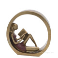 Factory custom abstract metal bronze girl reading book sculpture